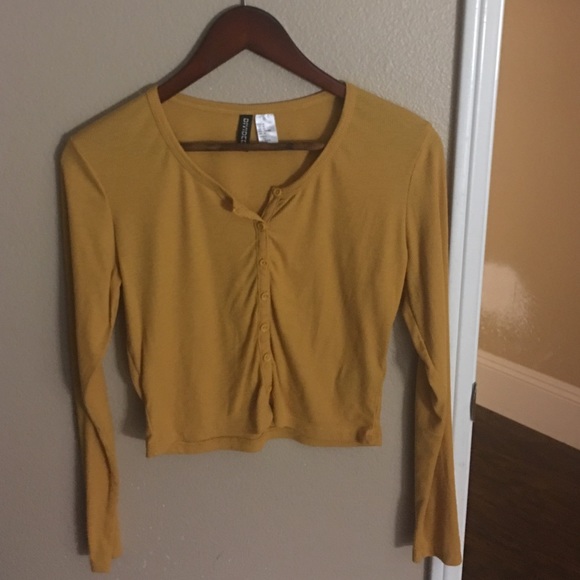 H&m button mustard yellow crop top