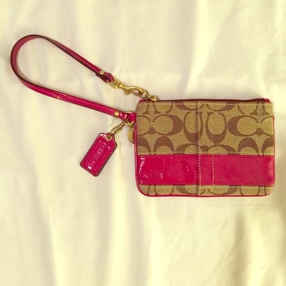 Coach canvas and magenta patent leather wristlet