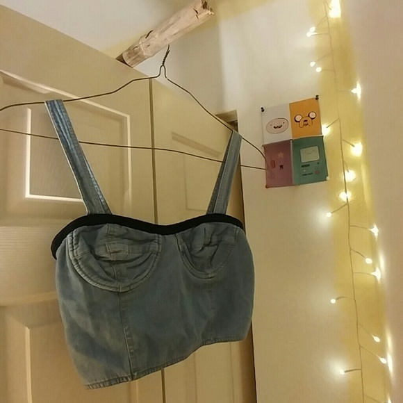 Denim and Black Velvet Button-Back Bustier