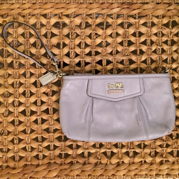 Coach oversized leather periwinkle wristlet