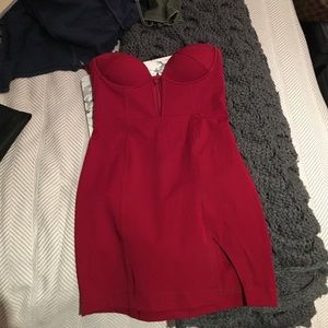 Maroon dress.