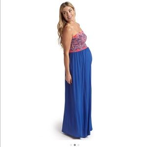 Pink blush maternity blue maxi dress small
