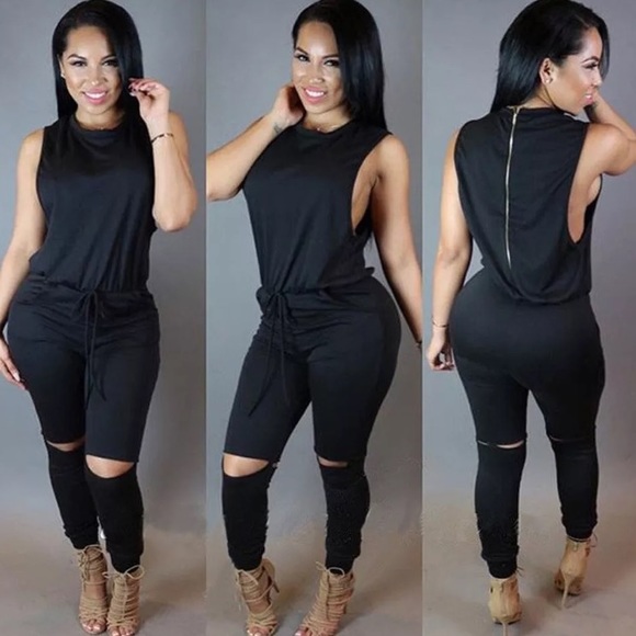 Women sleeveless body con jumpsuit romper