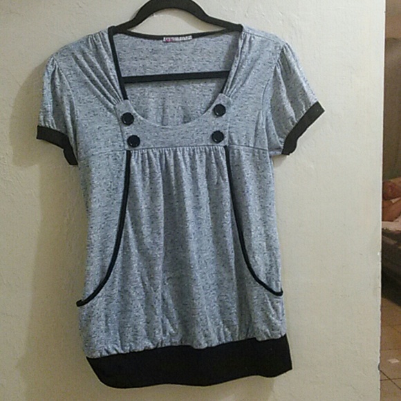 Grey and black trim top blouse medium
