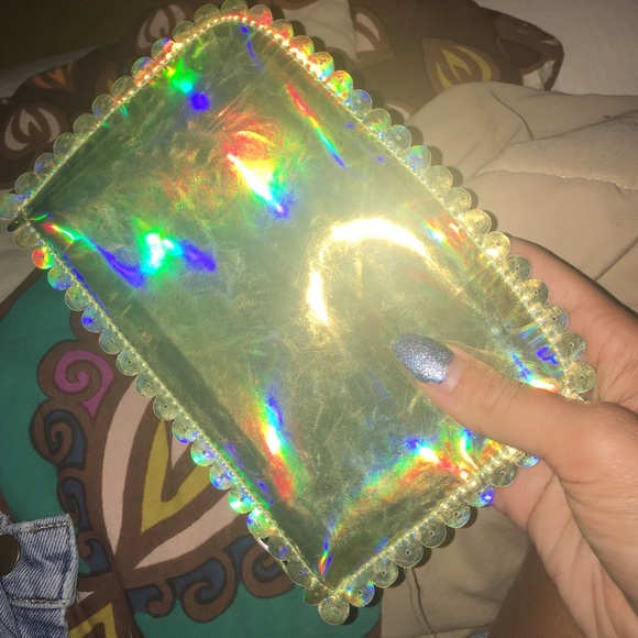 Small lime green hologram make up bag