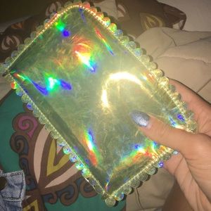 Small lime green hologram make up bag