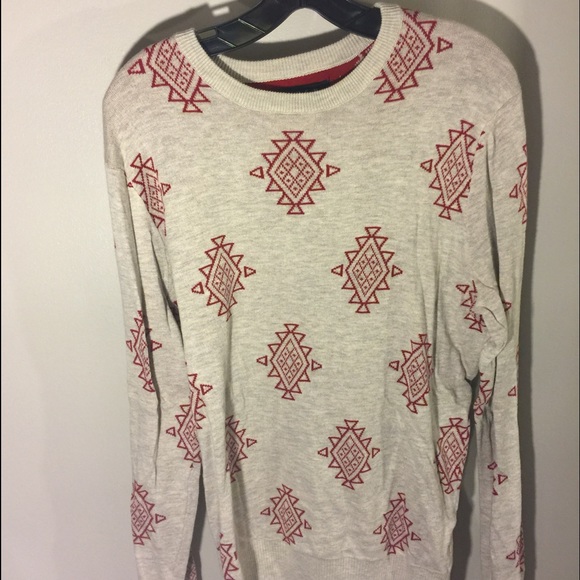 Cream sweater w/ red pattern