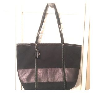 Coach black/silver medium tote