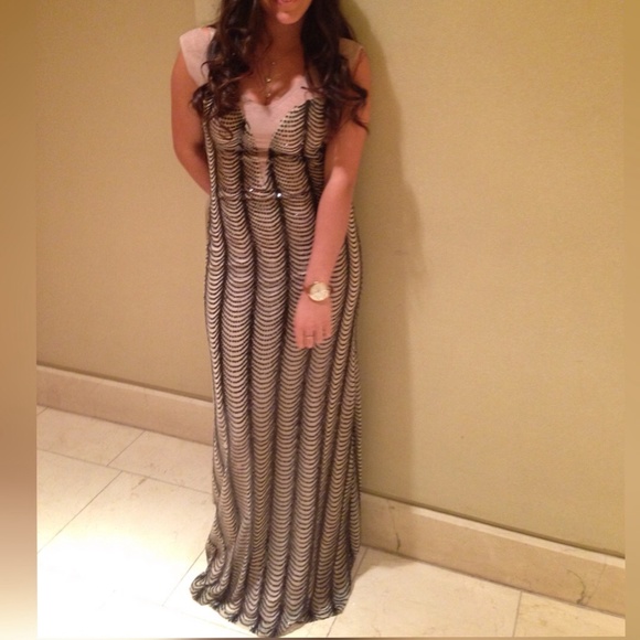 Beige Tan and black beaded tight fitted gown