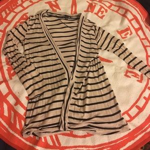 Black and Cream Striped T-Shirt Material Cardigan