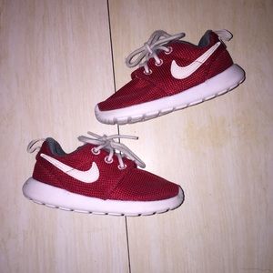 Red and White Baby Nike Roshes