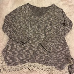 Soft V Neck Crochet Trim Sweater