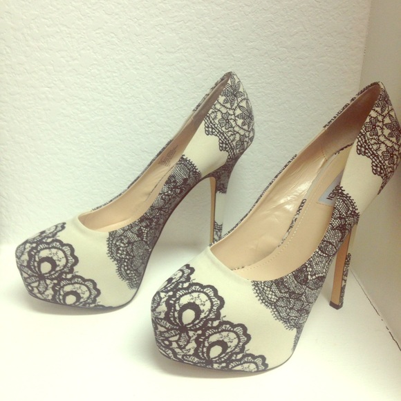 Cream and lace heels with platform