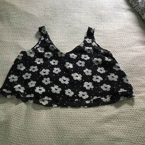 NWT Aqua black and white Flowy flower crop top