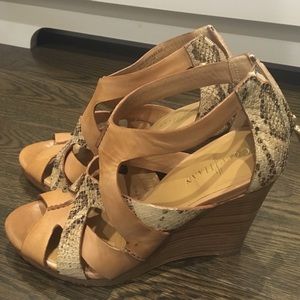 Cole Haan cream and snakeskin wedge heel