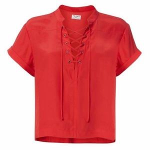 FRAME lace up neckline blouse