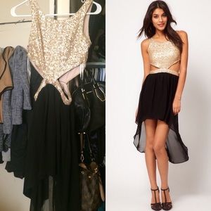 SOLD!! ASOS gold/black sequin high-low dress