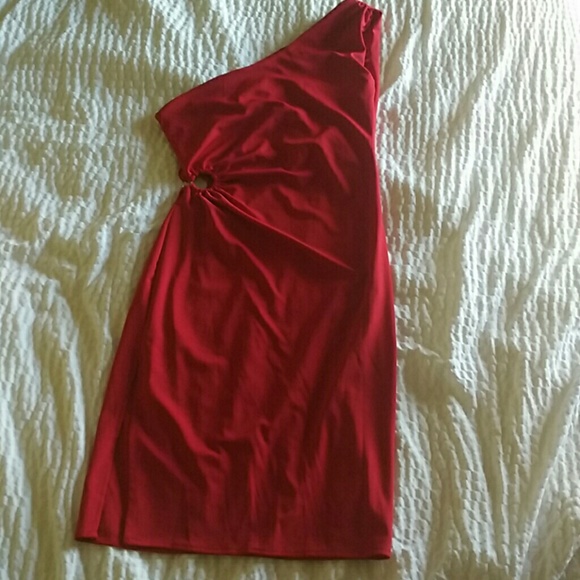 Dark Red dress with one shoulder