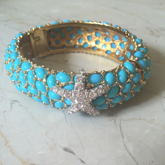 Kenneth Jay Lane Turquoise Gold Starfish  Bangle