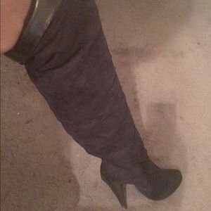Black knee high suede boots