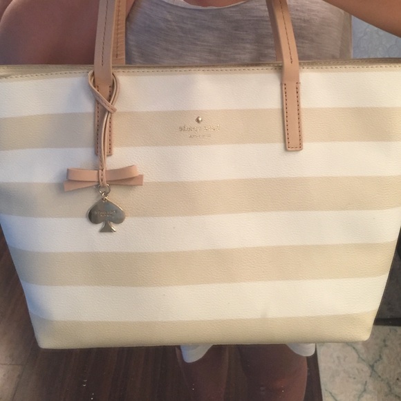 Kate Spade Tote Beige and White Stripe- Like new!