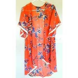 Orange/coral, blue floral Kimono, Shall
