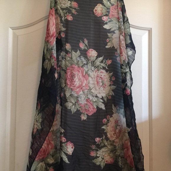 Navy Blue and Flower print scarf