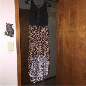 Leopard print mesh top hi-low dress