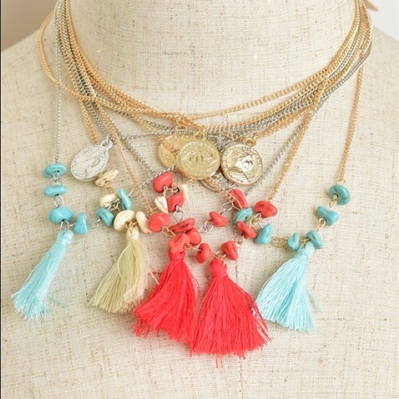 Boho double layer Tassel fringe & gem chain - Picture 2 of 4