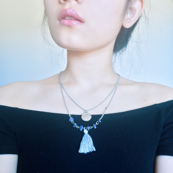 Boho double layer Tassel fringe & gem chain - Picture 1 of 4