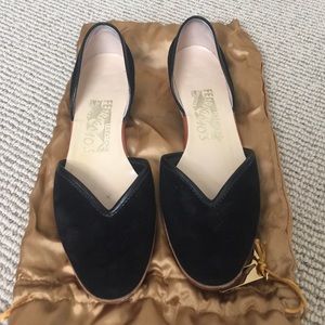 Salvatore Ferragamo Black Suede Flats