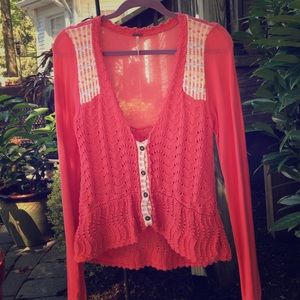 Free People Coral Cardigan