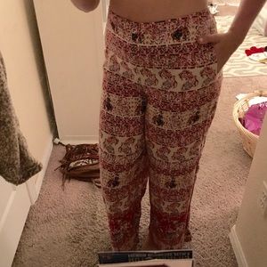 Red Tribal High Waisted Flowy Pants