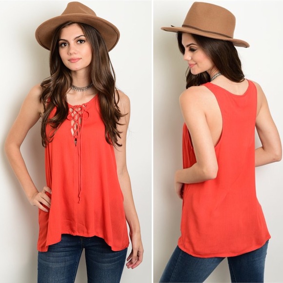 Orange Sleeveless Tunic Tank