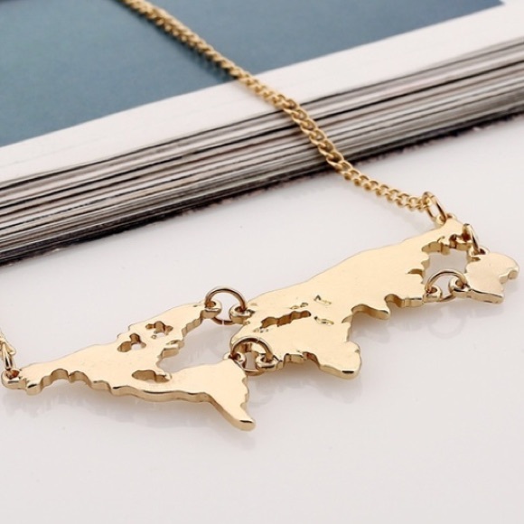 Gold World Map Necklace - Picture 3 of 4