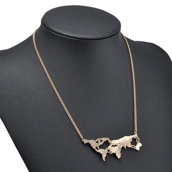 Gold World Map Necklace - Picture 2 of 4
