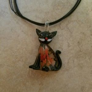 Hand made Hand blown Glass Cat Necklace