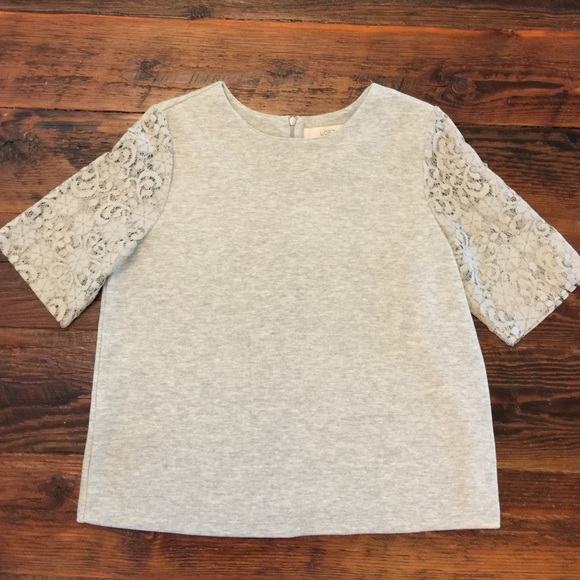 LOFT Gray Top with lace details