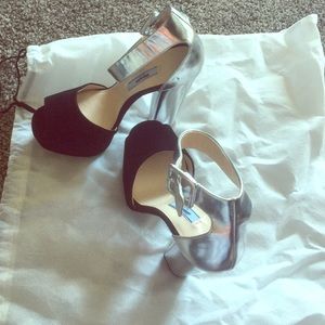 Prada Milano shoes 6 1/2 blacksuede Metallicsilver