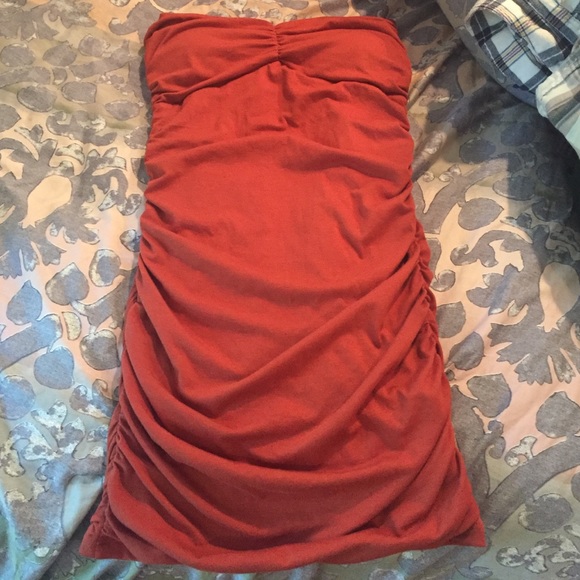 Burnt orange strapless dress