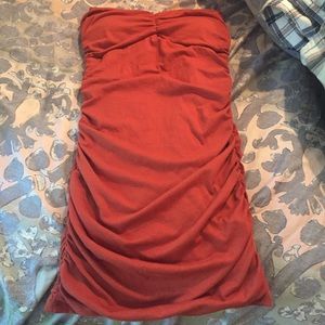 Burnt orange strapless dress