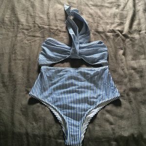 **NEW*ASOS Seersucker Stripe Wrap Bandeau Swimsuit