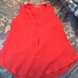 Red orange chiffon sleeveless blouse
