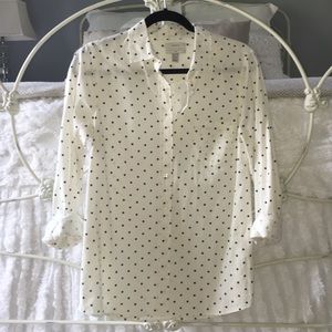 J. Crew navy polka dot button down