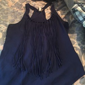 Race back chiffon tank top with fringe