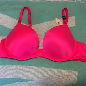 NWT neon fuchsia pink plunge push up bra