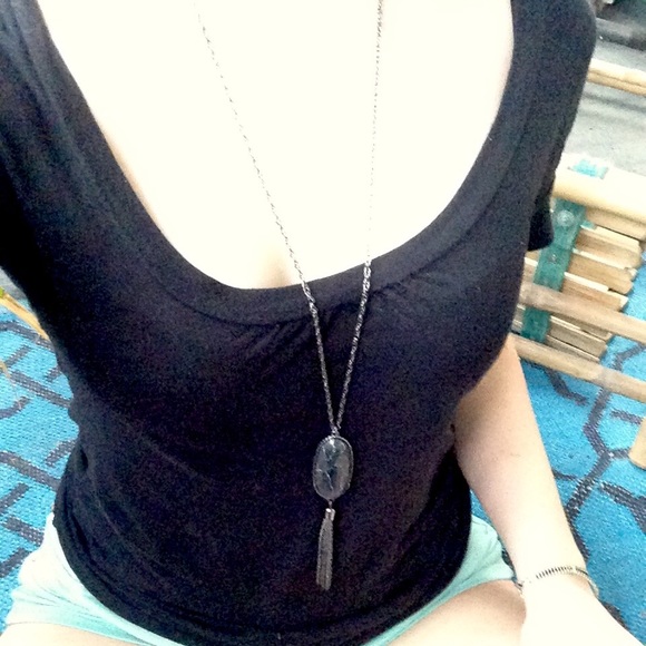 Long Black Tassel Pendant Necklace