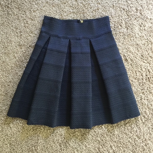 High waisted Pleated navy flare skirt