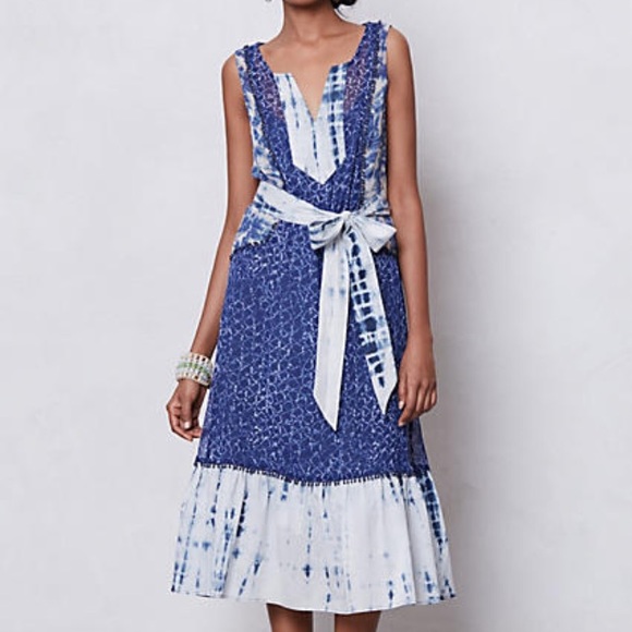 Blue shibori patchwork maxi dress