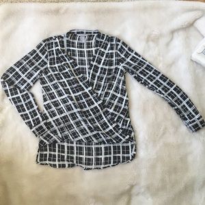 Black and White Wrap Blouse